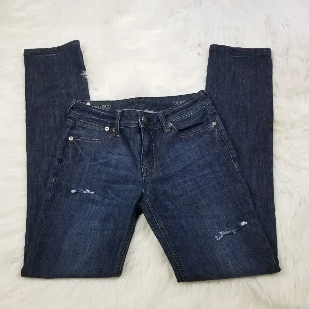 DL1961 Dark Distressed Samantha Slim Straight Jean